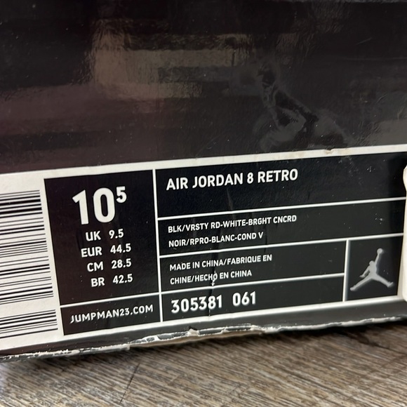 Air Jordan 8 Retro “Playoffs/Bred” Black Red – Men’s Size 10.5 – OG Box main image 12